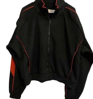 Zara Mens Black Red StripeStripe Sleeves Zip-Up Bomber Jacket Size Small